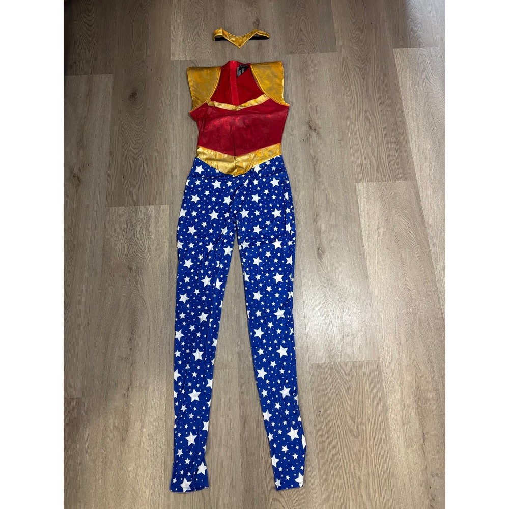 Leg Avenue Sensational Super Hero Costume Catsuit Headband 85577 Red Blue Star M - Picture 3 of 16